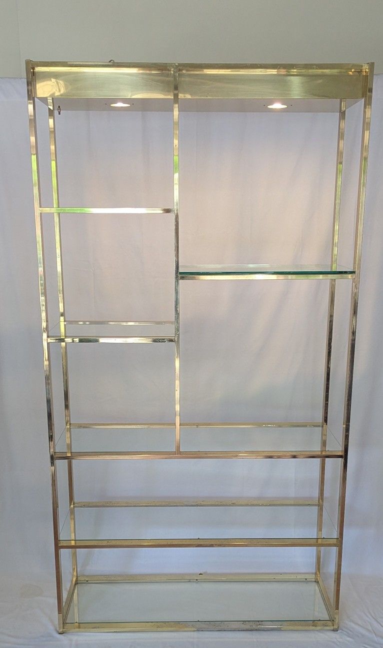 Milo Baughman–Style Brass-Plated Glass Étagère