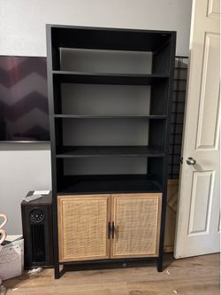 Black & Natural Rattan Tall Bookcase Cabinet – Living Spaces