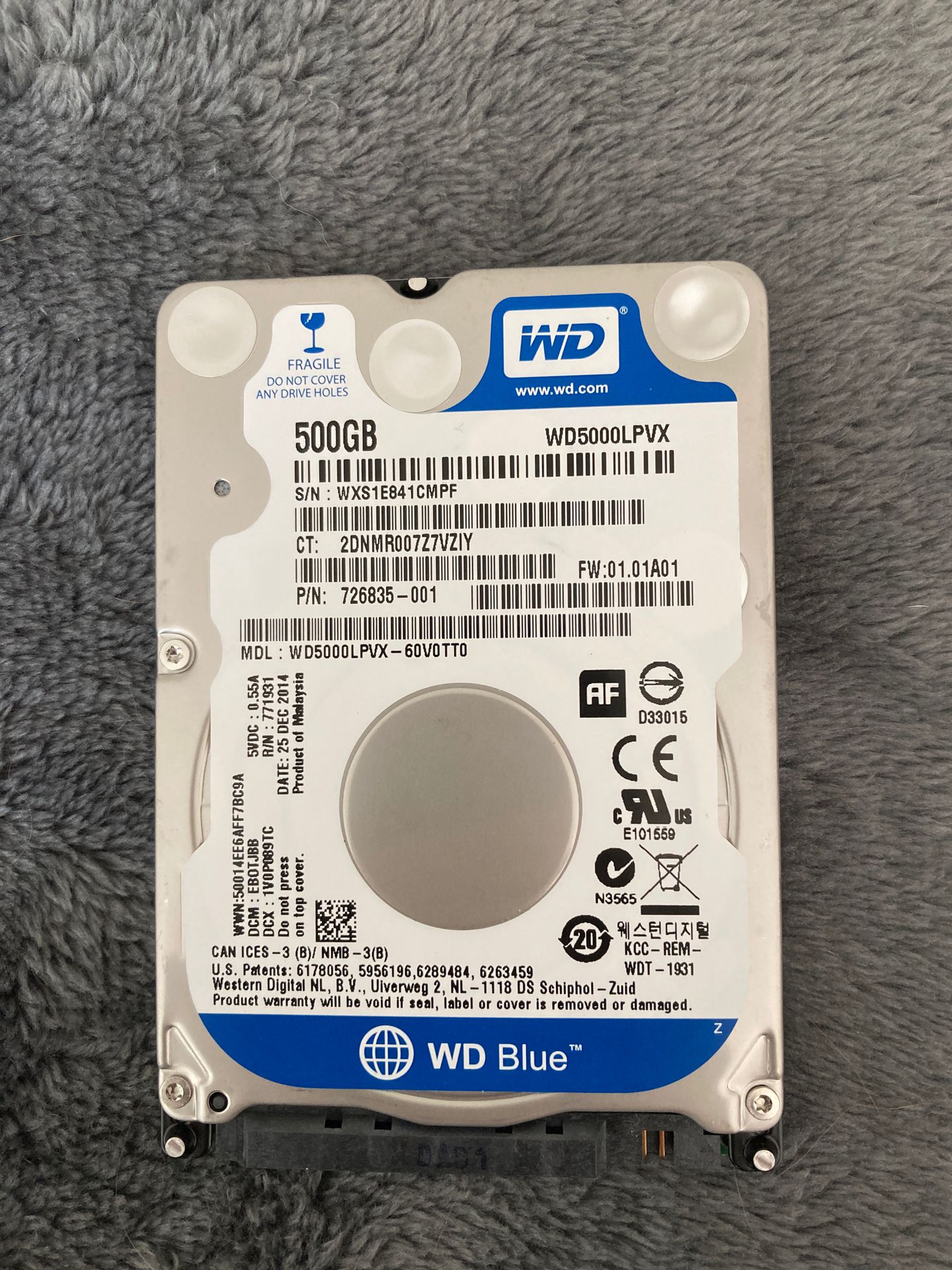 Western Digital WD Blue 500gb laptop hard drive - defective
