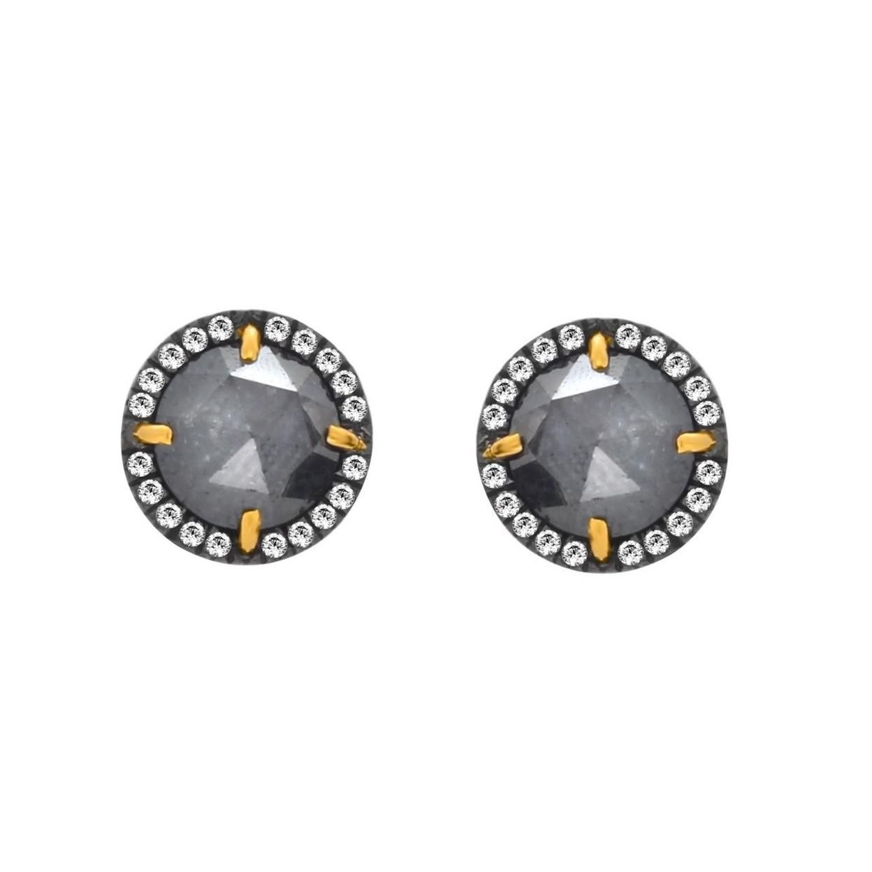 4.63 Ct Black Rough & White Diamond 18K Gold & Sterling Stud Earrings