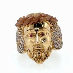 Men’s 10k Tricolor Rose White Yellow Gold Cubic Zirconia Jesus Ring Size 12 GP3120226