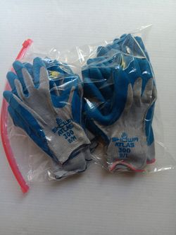SHOWA ATLAS 300 LATEX RUBBER PALM DIPPED WORK GLOVES BLUE, GENERAL PURPOSE.  Size L & M  New 