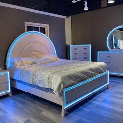 Cream Bedroom Set with LED Lighting 