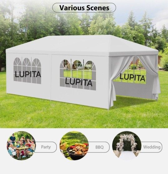 10x20 White Gazebo Wedding Party Tent Canopy With 4 Windows & 2 Sidewalls -6 (FOR SALE) Carpa
