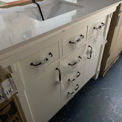 Bellington 42 in. W Bath Vanity in White with Engineered Stone Vanity Top in White with White Basin