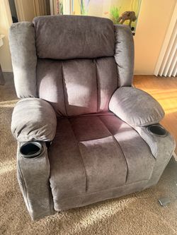 Gray Fabric Power Recliner with Cup Holders