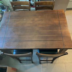 Dining Table - Solid Wood With 4 High Chairs