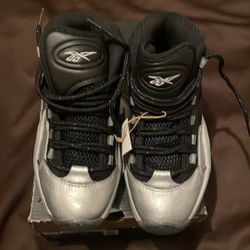 Allen Iverson Reebok Metallic Silver and Black Sneakers. Sz 5.5 big kids
