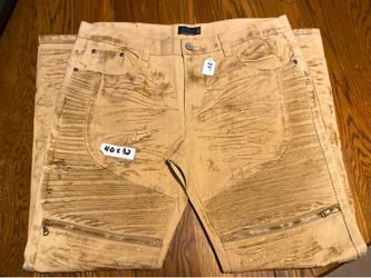 Blue Stitch Men's Tan & Gold Metallic Foil Distressed Jeans - Size 40x32