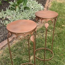 Two Mixed Copper Colored Metal Plant Stands 