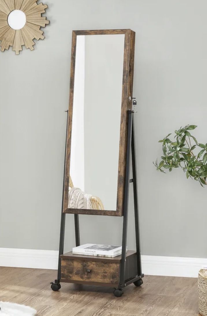 Mirror Jewelry Armoire Full Body Industrial Style 