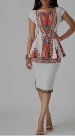 White Peplum Waist Printed Sheath Dress