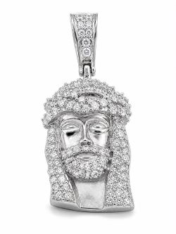 Jesus Head Pendant Necklace Silver Tone Iced Out