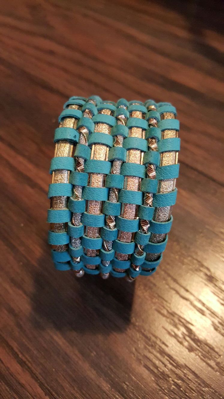 Suede strip and gold bangle