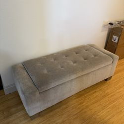 Modern Upholstered Storage Bench Neutral Gray/Beige 