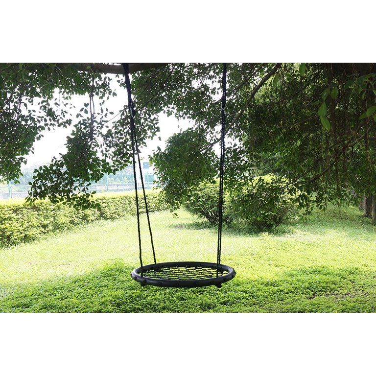 24'' Round Saucer Tree Swing Set Spider Web Swing With Adjustable Hanging Ropes for Adult and Kids