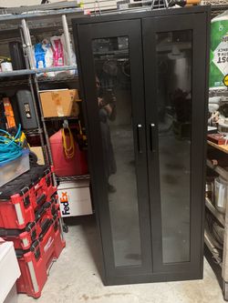 Black Metal Cabinet with Glass Doors
