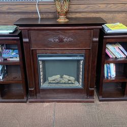 Electric fireplace with 2 side bookcases