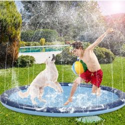 Dog Splash Pad, Non Slip Sprinkler Pads for Dogs and Kids, Outdoor Water Sprinkling Mat in Summer, Fun Backyard Sprinklers Mats, Water Toys 