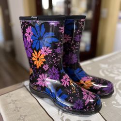 Sloggers 5016FP09 Black Flower Power Print Women's Garden & Rain Boot Size 9