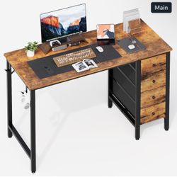 Lufeiya 47 inch Computer Desk with 4 Drawers, Writing Work Study Desk for Home O