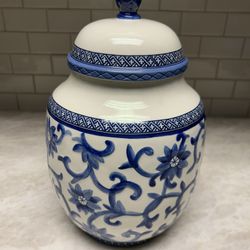Vintage Ralph Lauren Blue And white Cannister/ Jar With Lid
