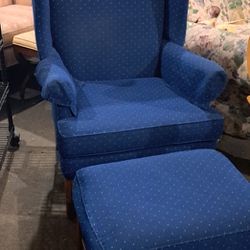Blue Chair With Foot Stool 