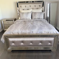Z GallerieMirrored Tufted Bedroom Set - Bed, Dresser, Nightstand