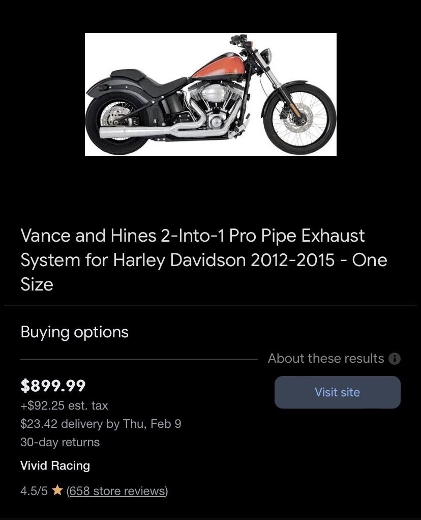 Harley Davidson Vance & Hines 2 Into 1 Pro Pipe