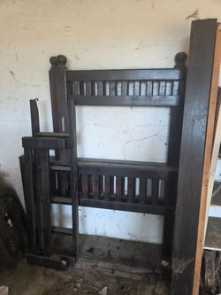 Dark Wood Bunk Bed Frame with Ladder