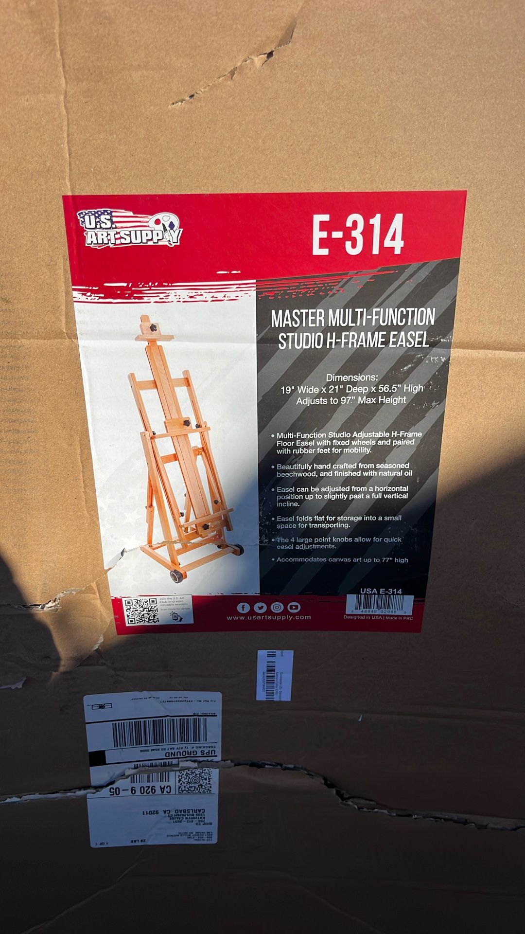 U.S. Art Supply Master Multi-Function Studio Artist Wooden Floor Easel - Large Heavy Duty Adjustable H-Frame, Tilts Flat, Mast Adjusts to 97" High - B