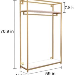 Metal Clothing Display Rack Standing Garment Clothing Rack with Wooden Shelves