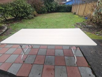 6ft Table, Wood Surface, Metal Folding Legs