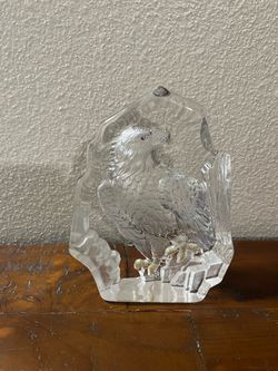 lead crystal bald eagle figurine and paperweight crafted by Swedish artist Mats Jonasson.
