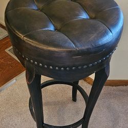 Brown Leather And Wooden Stool