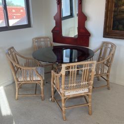 Dinette - 4 McGuire Arm Chairs With Chrome Table  