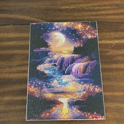 Night Waterfall Diamond Art Canvas, Completed 