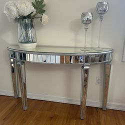 Half Round Mirrored Console Table 