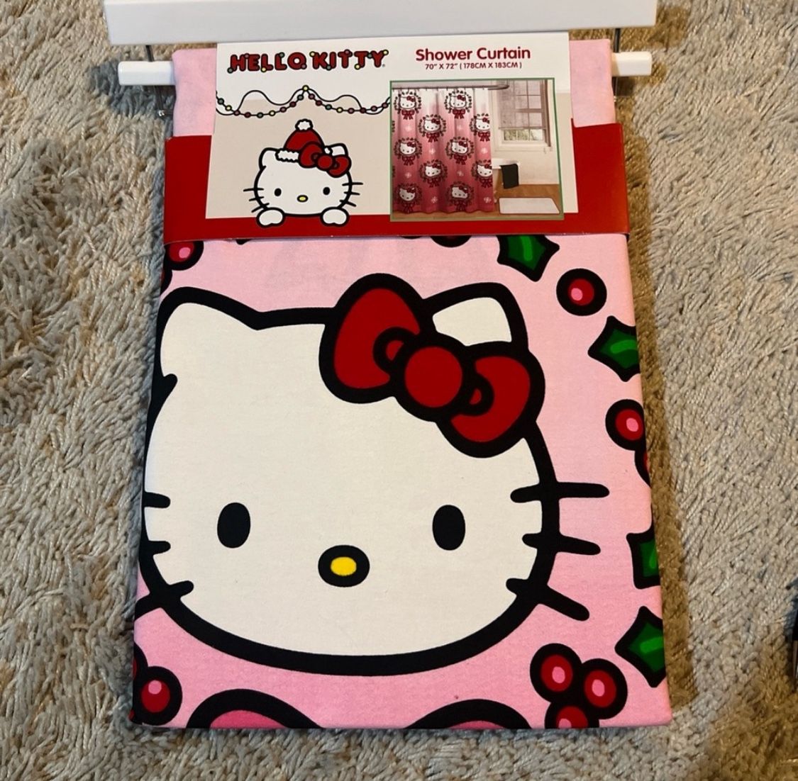 Hello Kitty Pink and Red Christmas Shower Curtain