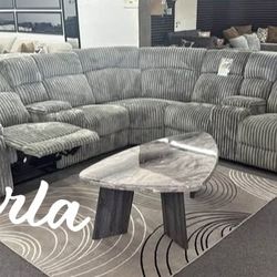 Jumbo Sectional Sofa, 2 Recliner Fur-Like Jumbo Corduroy Dark Gray 