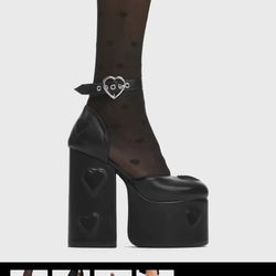 Black Lamoda Love Platform Heels size 5-a black faux leather (PU) upper with suede heart accents on the toe and sides of the heel. They are designed w