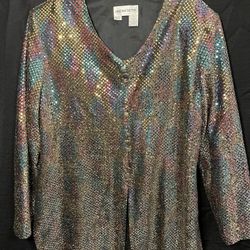 80s Vintage Rainbow Metallic Sequin Top Size Large