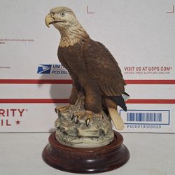 Vintage Bald Eagle Statue  Wood Base By Andrea 8" Japan 