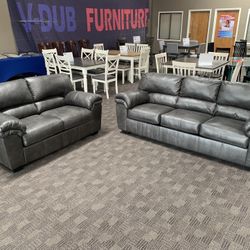Gray Leather Like Sofa Set 