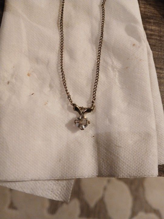 Silver-tone Neckace with a Clear Crystal Pendant