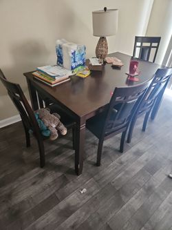 Dark Wood Dining Table with 4 Chairs