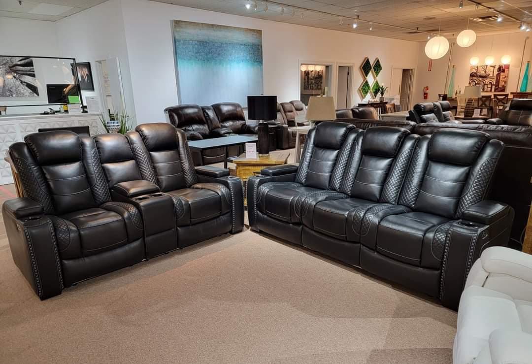 Black Power Reclining Sofa And Loveseat Living Room Set