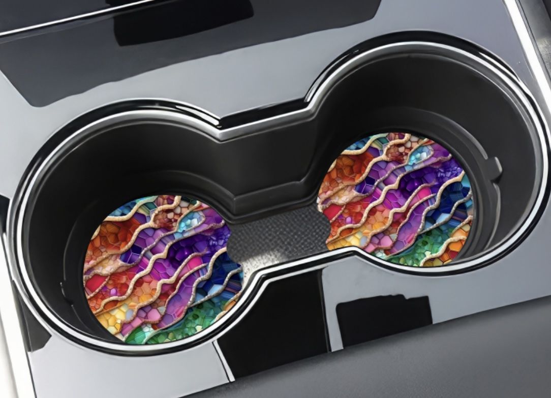 Colorful Crystals Car Coasters Absorbent Set of (2)