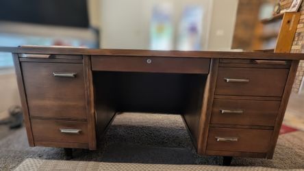 Solid Dark Walnut Executive Desk – Excellent Condition