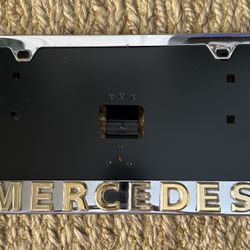 Mercedes-Benz Chrome License Plate Cover with Brass Tone Letters and Backplate Brand New in Box